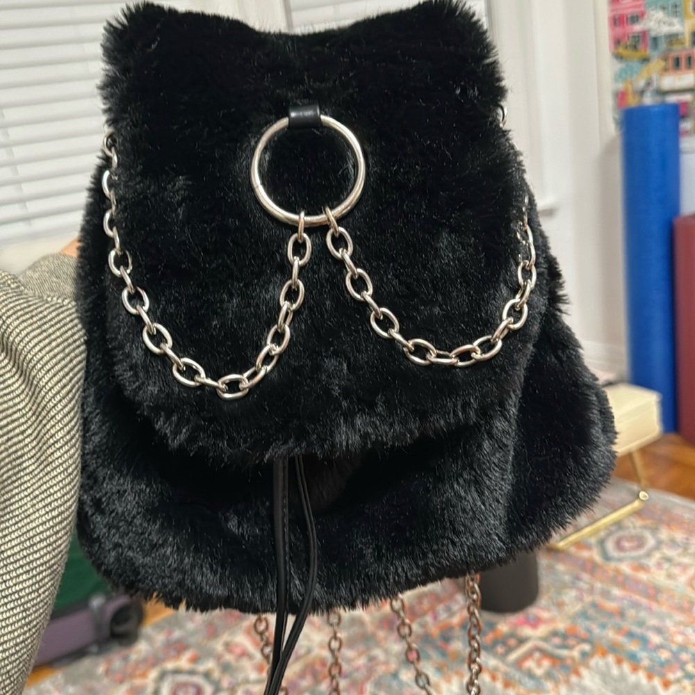 cutest lil goth fuzzy back pack with chain